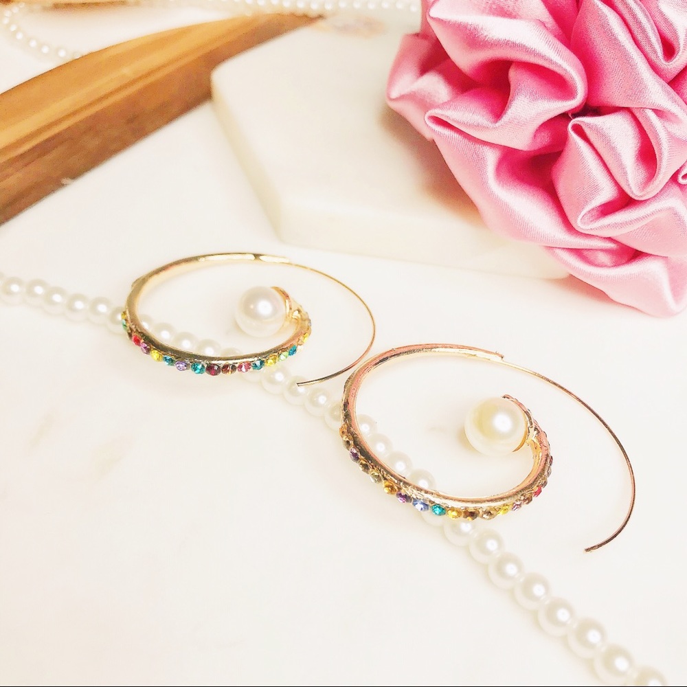 Delisa Gemstone Pearl Hoop Earrings